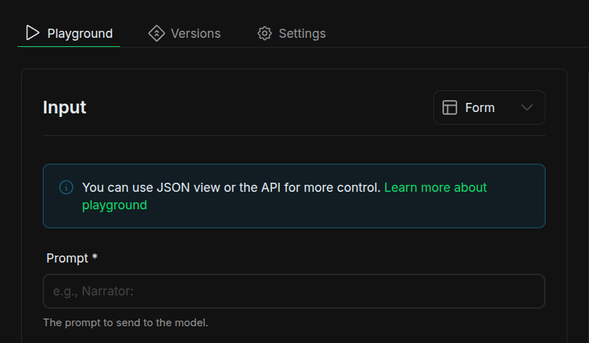 Versions and Playground Tabs