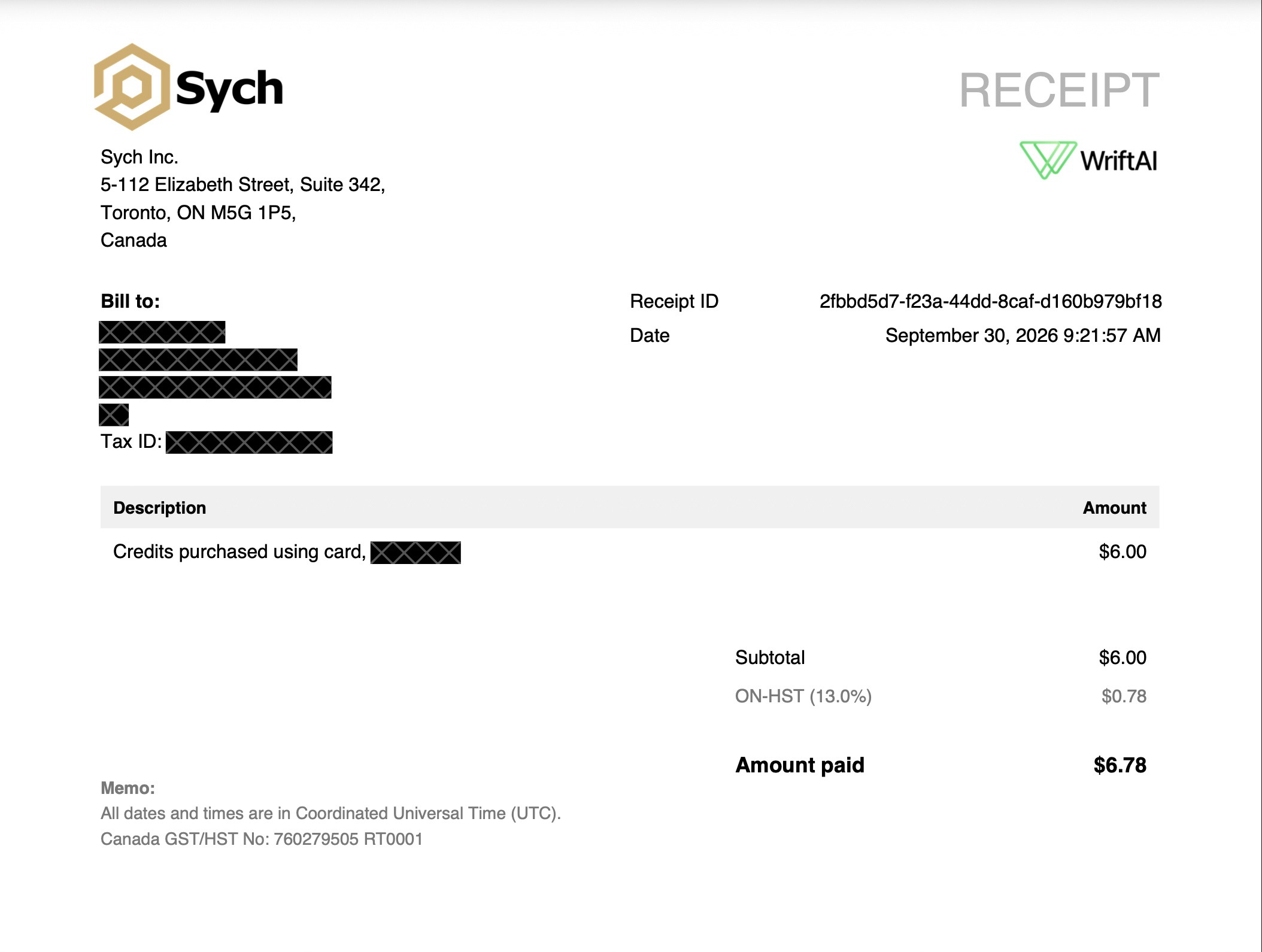 Receipt with tax screenshot
