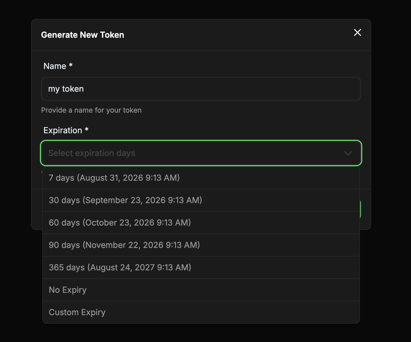 Access Token Creation With Expiration Options