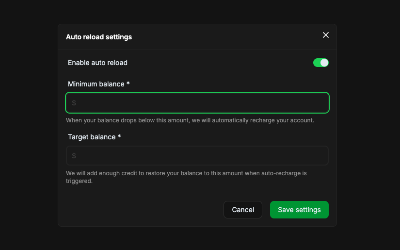 Auto Reload Settings Screenshot