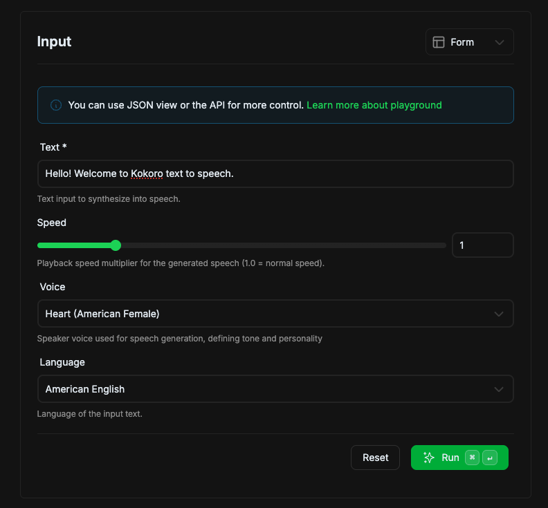 Model Playground Input Screenshot